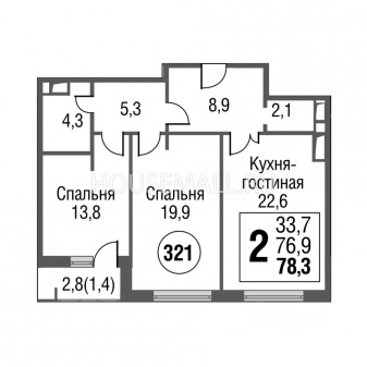 Продажа 2-комн. квартиры  78.1  м²