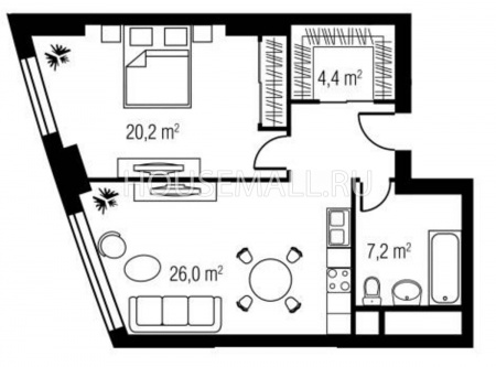 Продажа 2-комн. квартиры  60.4  м²